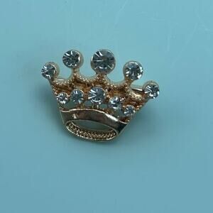 Vintage Rhinestone Crown Brooch | Gold-Tone Tiara Figural Pin | Costume Jewelry